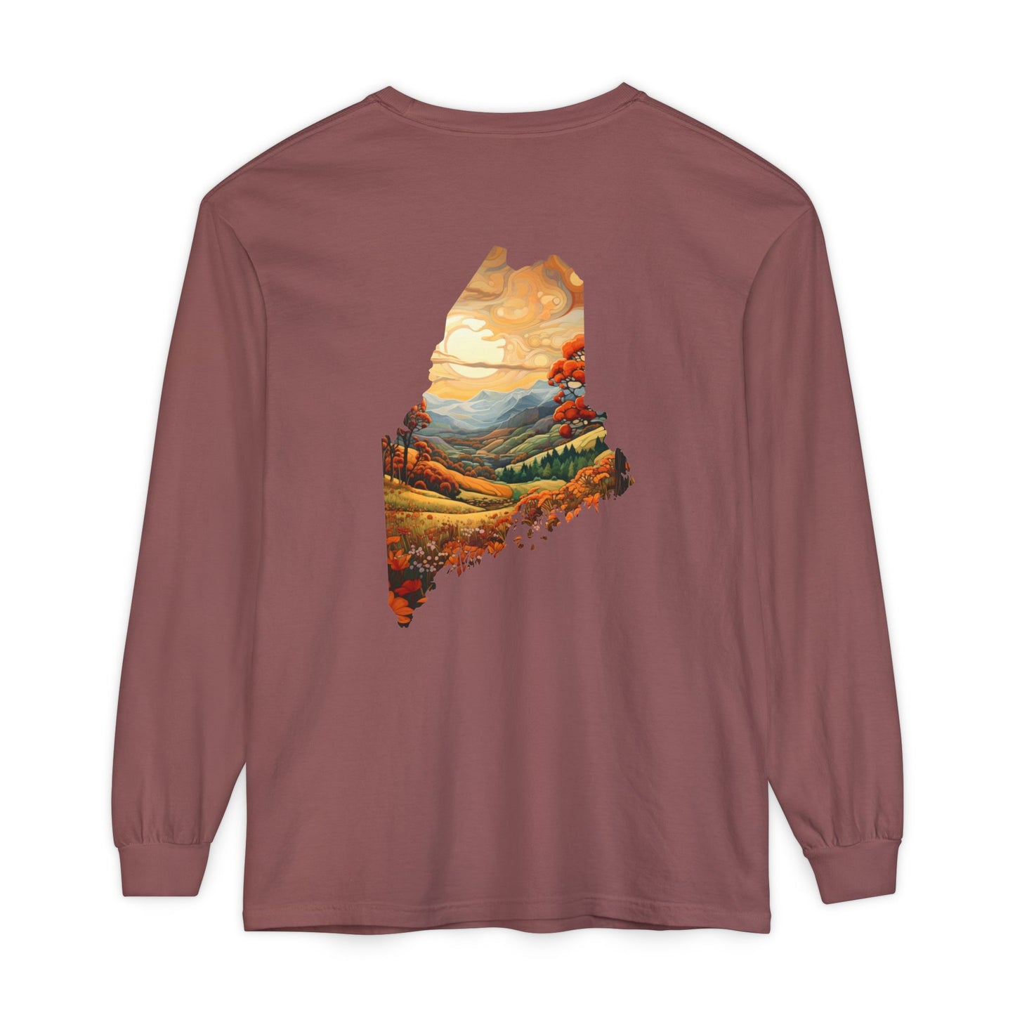 Maine Fall Landscape 100% Cotton Long Sleeve T-Shirt
