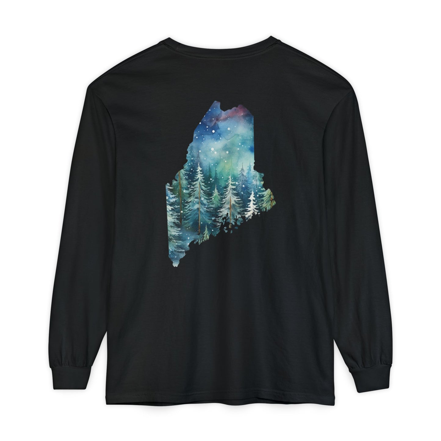 Winter Watercolor Evergreens Maine Comfort Colors Unisex Garment-dyed Long Sleeve T-Shirt