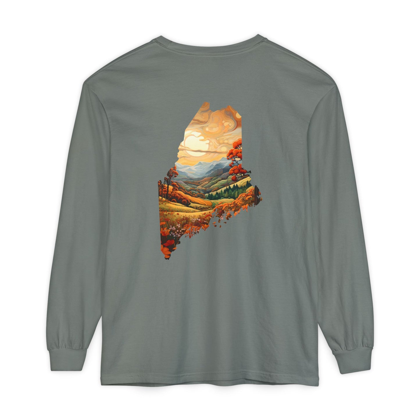 Maine Fall Landscape 100% Cotton Long Sleeve T-Shirt
