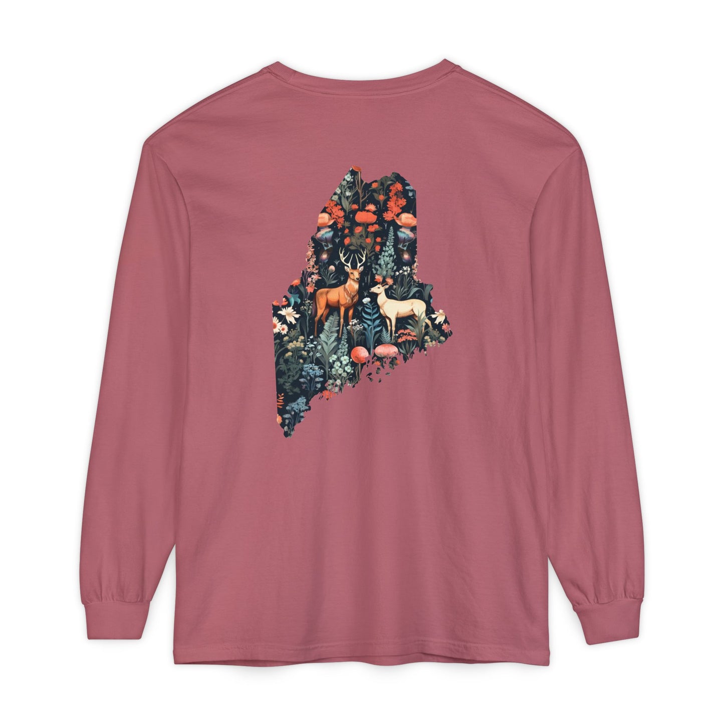 Folksy Deer Maine State 100% Cotton Long Sleeve T-Shirt