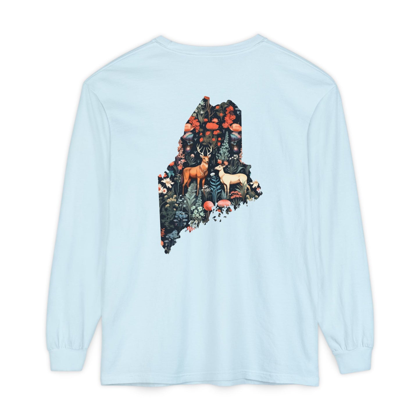 Folksy Deer Maine State 100% Cotton Long Sleeve T-Shirt