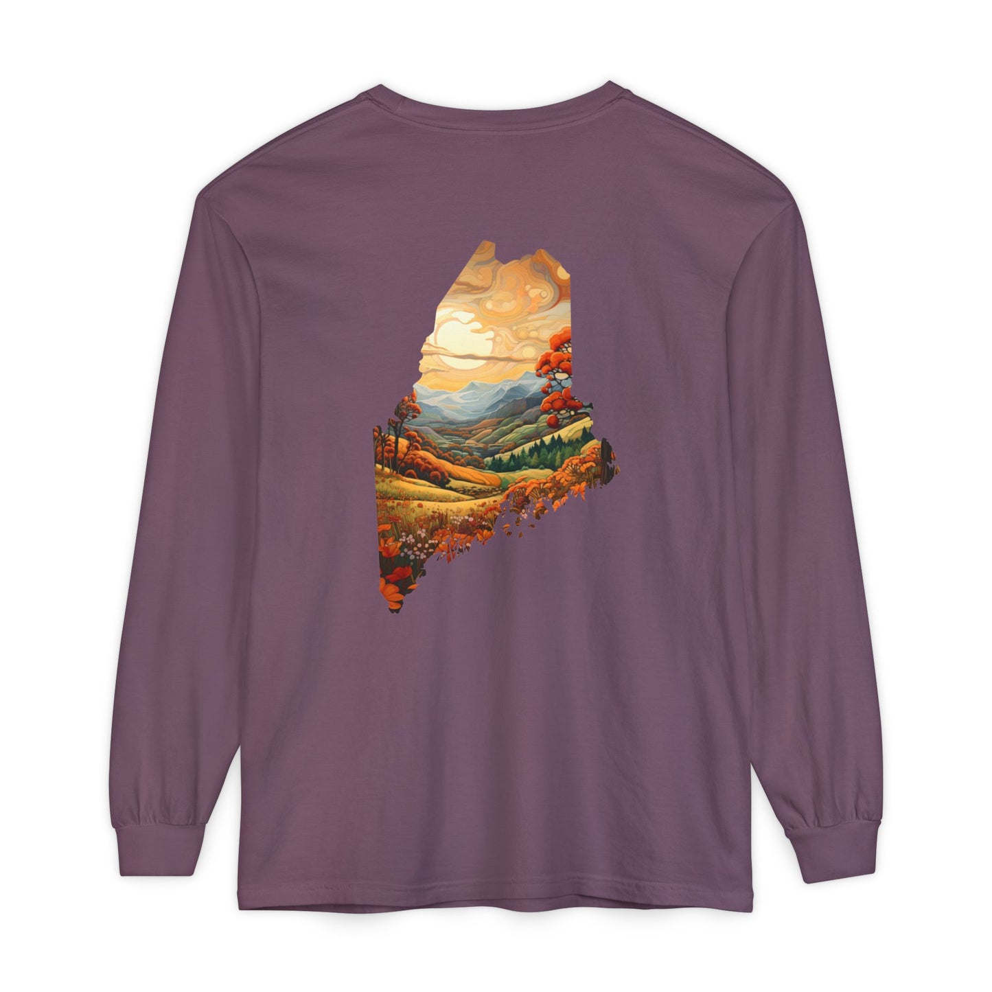 Maine Fall Landscape 100% Cotton Long Sleeve T-Shirt