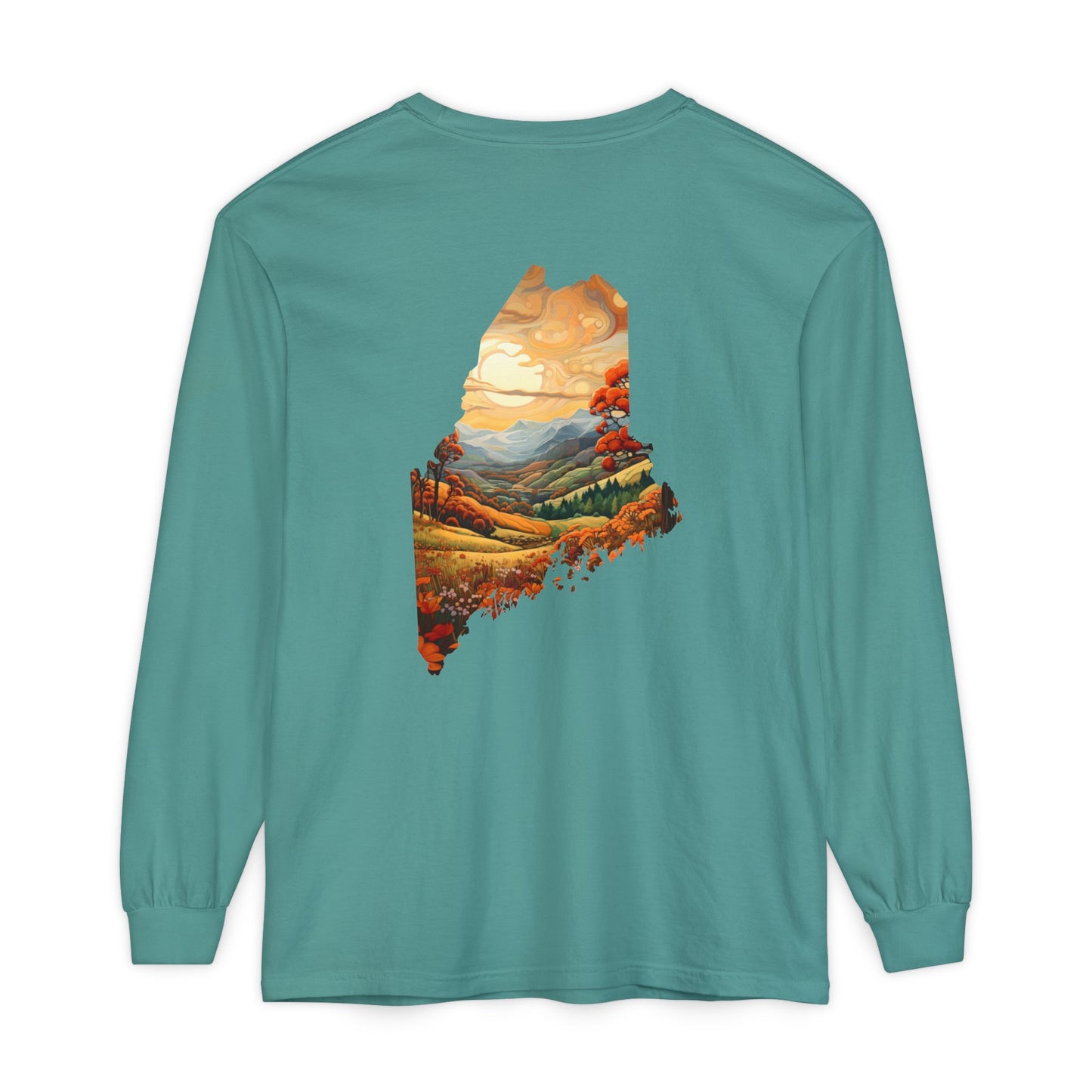 Maine Fall Landscape 100% Cotton Long Sleeve T-Shirt