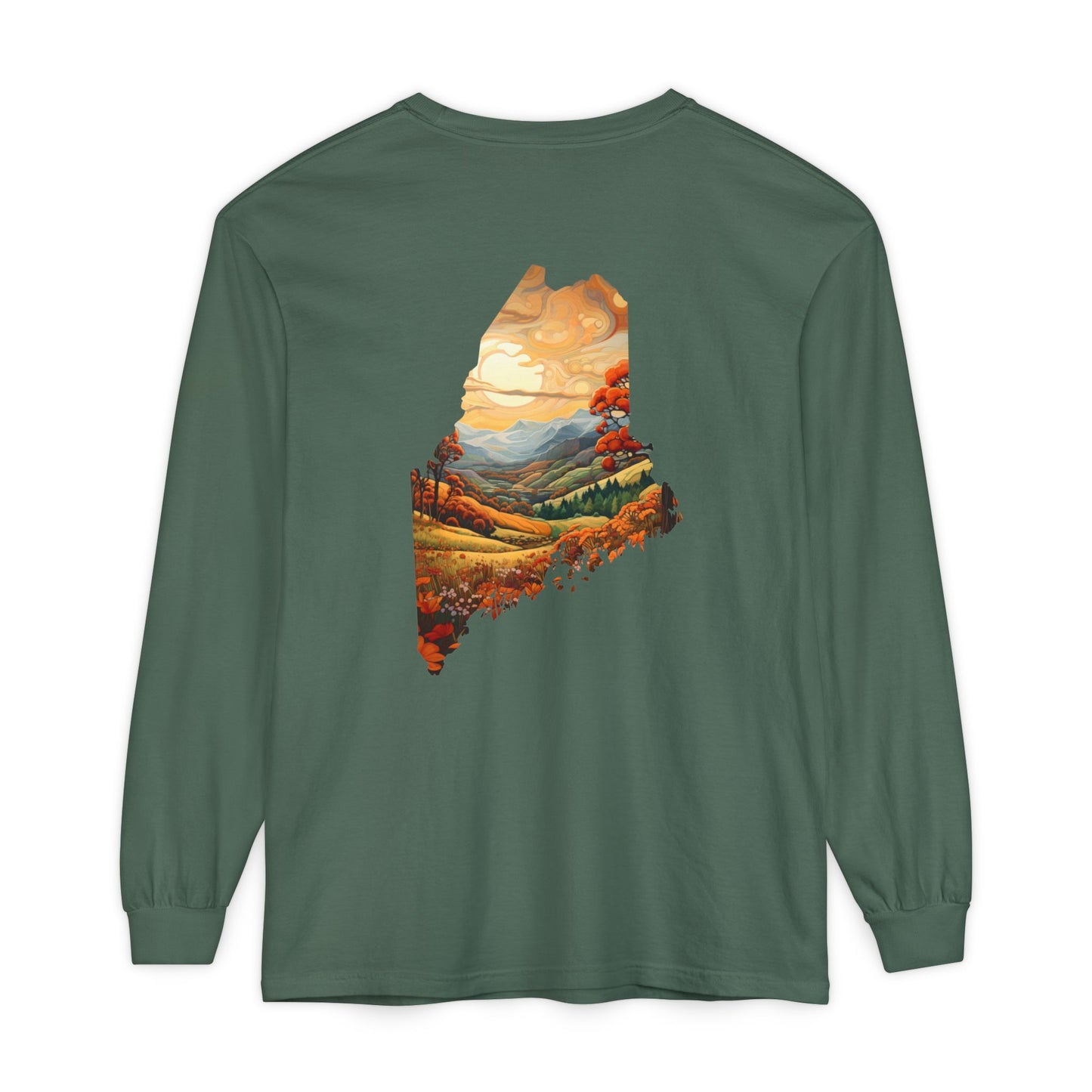 Maine Fall Landscape 100% Cotton Long Sleeve T-Shirt