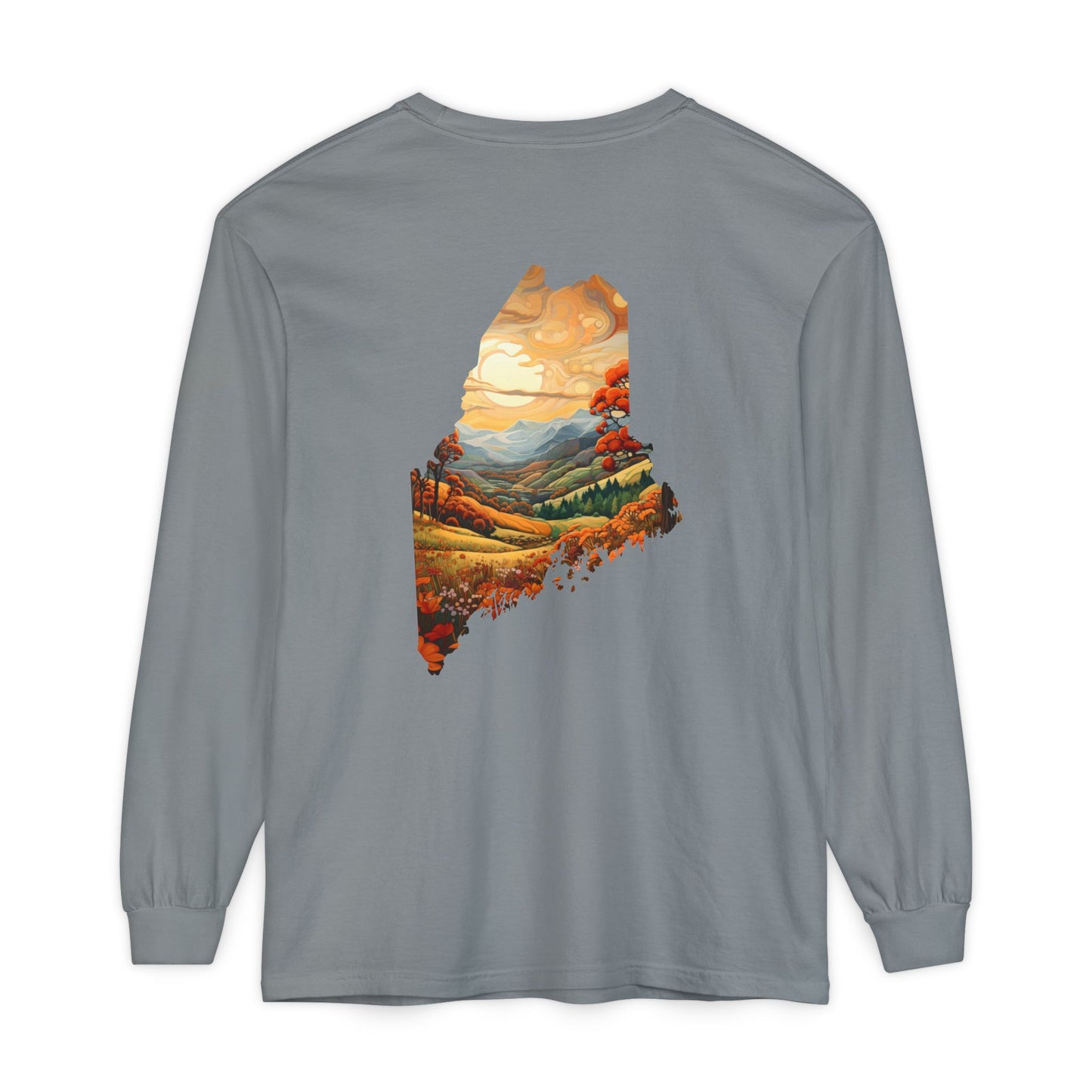 Maine Fall Landscape 100% Cotton Long Sleeve T-Shirt