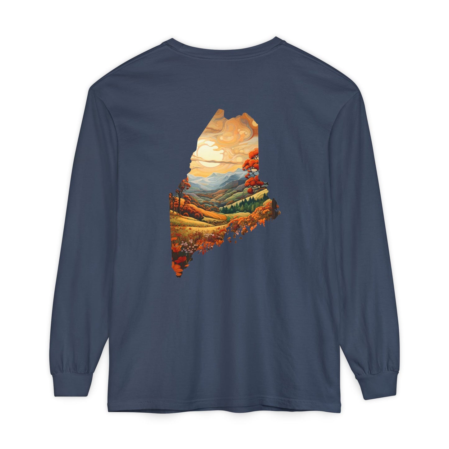 Maine Fall Landscape 100% Cotton Long Sleeve T-Shirt