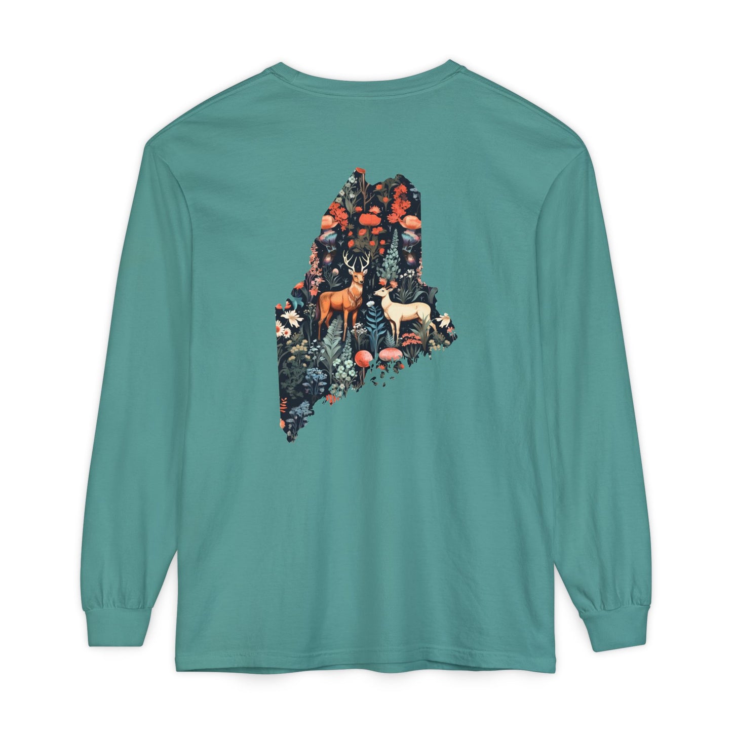 Folksy Deer Maine State 100% Cotton Long Sleeve T-Shirt