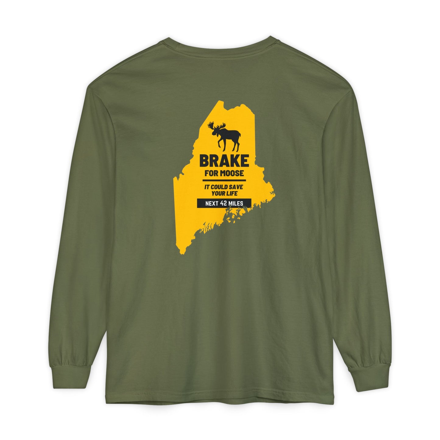 Brake For Moose Maine State 100% Cotton Long Sleeve T-Shirt