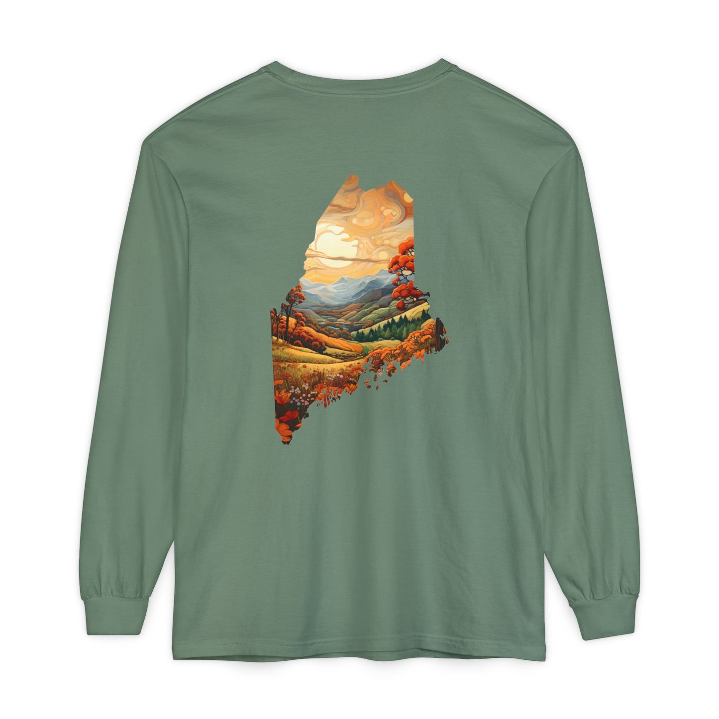 Maine Fall Landscape 100% Cotton Long Sleeve T-Shirt