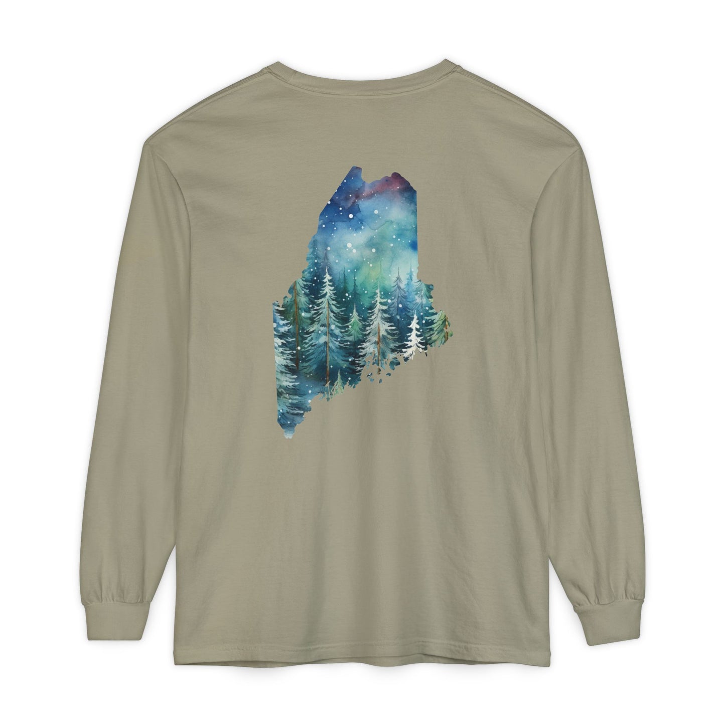 Winter Watercolor Evergreens Maine Comfort Colors Unisex Garment-dyed Long Sleeve T-Shirt