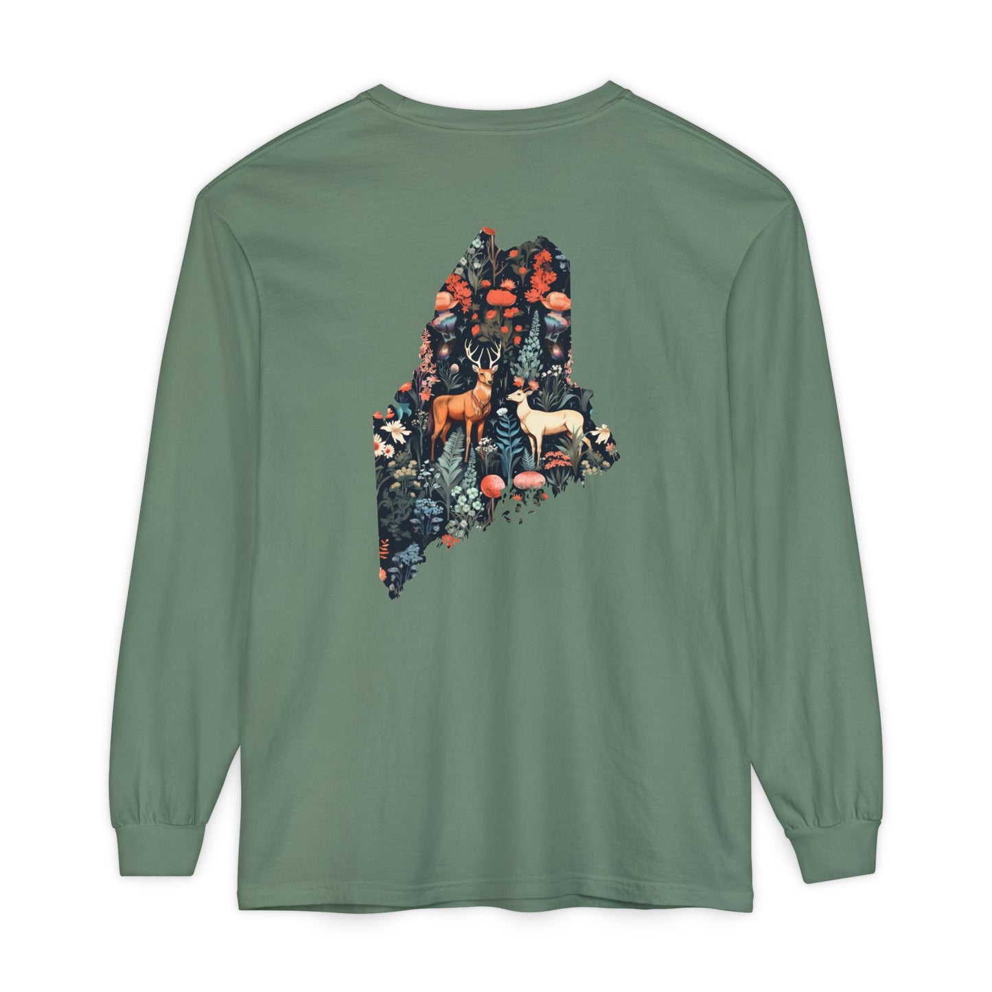Folksy Deer Maine State 100% Cotton Long Sleeve T-Shirt