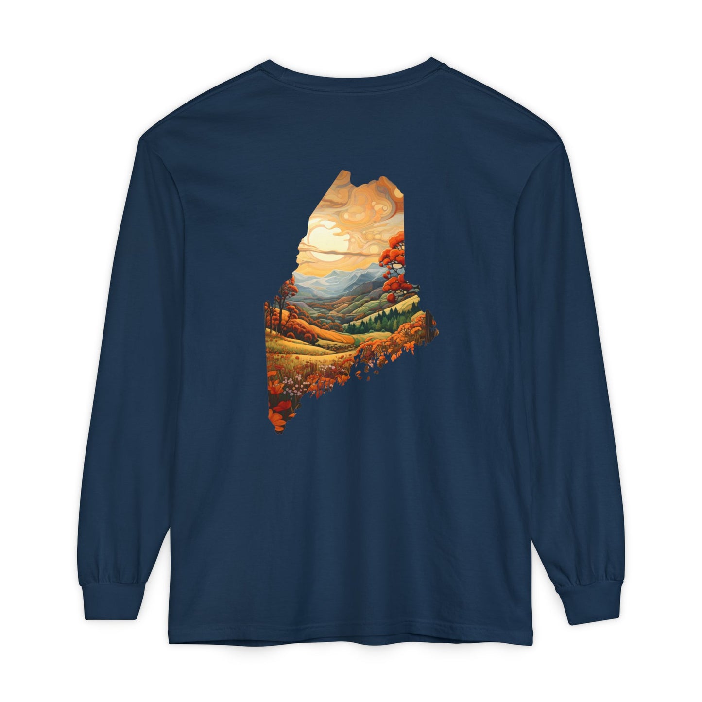 Maine Fall Landscape 100% Cotton Long Sleeve T-Shirt