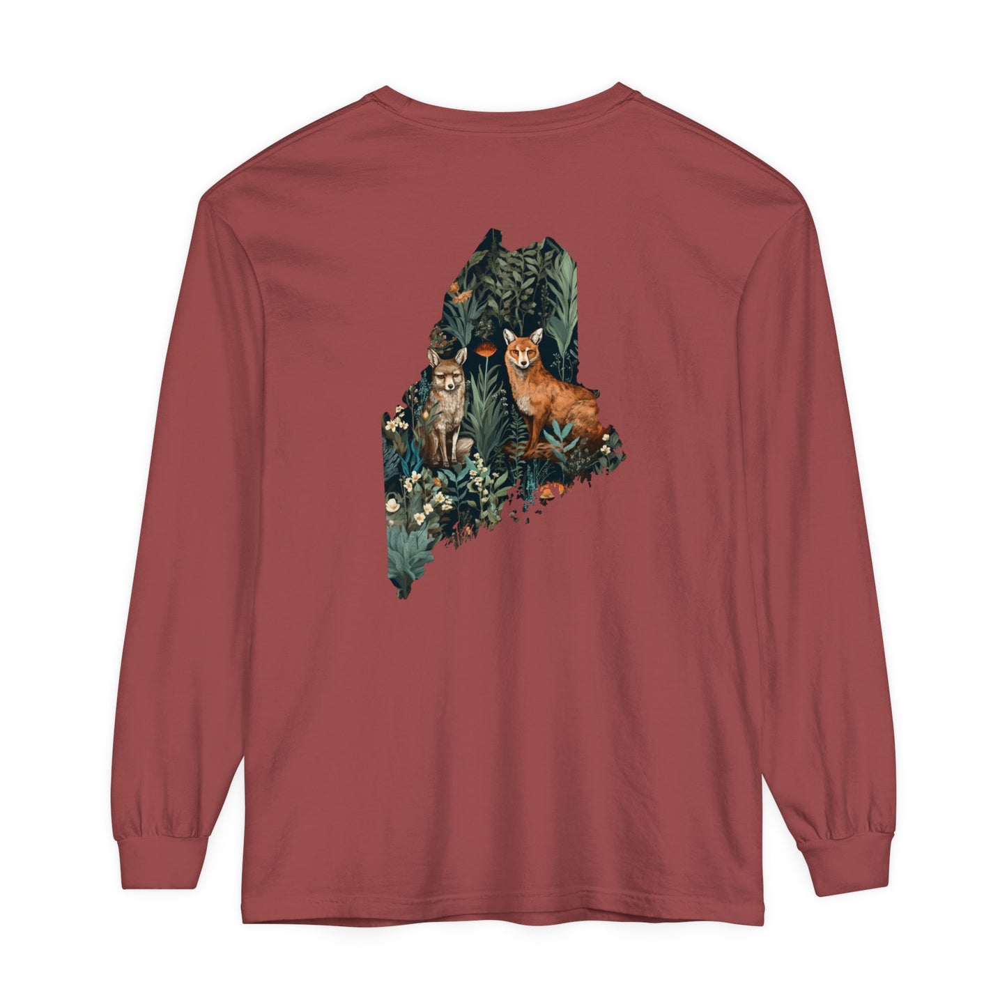 Foxes in Wildflowers Maine Comfort Colors Unisex Garment-dyed Long Sleeve T-Shirt