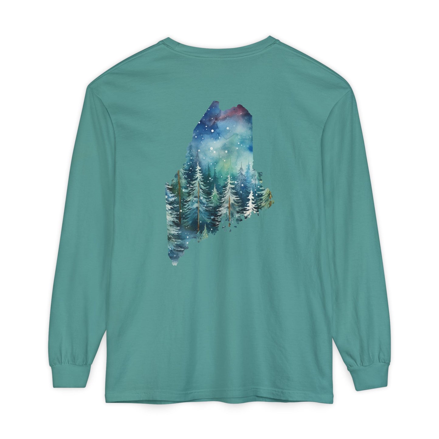 Winter Watercolor Evergreens Maine Comfort Colors Unisex Garment-dyed Long Sleeve T-Shirt