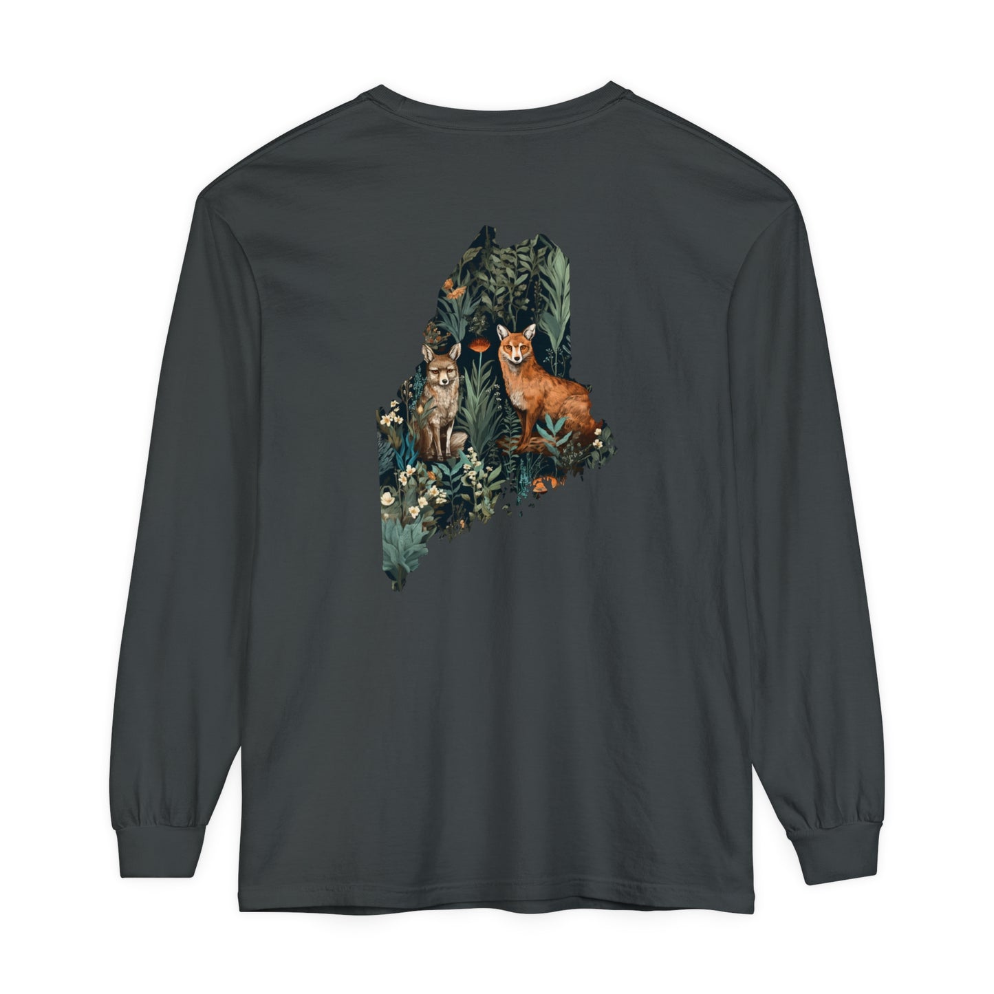 Foxes in Wildflowers Maine Comfort Colors Unisex Garment-dyed Long Sleeve T-Shirt