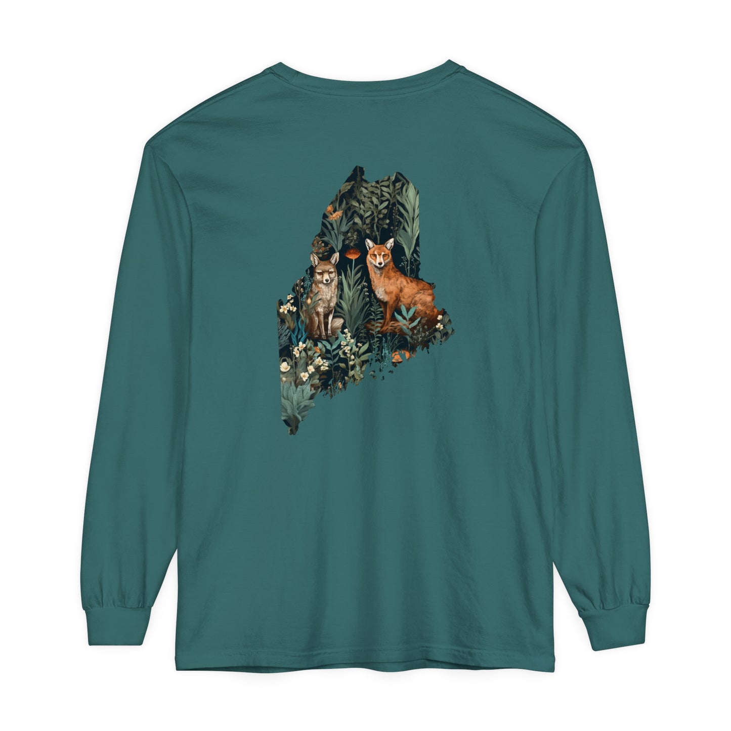 Foxes in Wildflowers Maine Comfort Colors Unisex Garment-dyed Long Sleeve T-Shirt