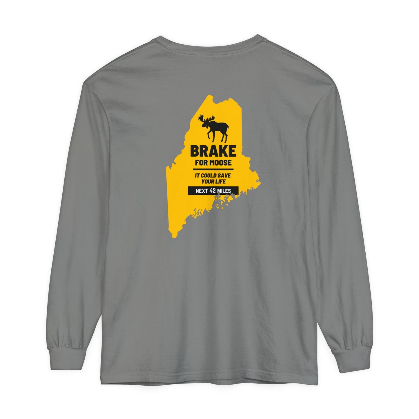 Brake For Moose Maine Comfort Colors Unisex Garment-dyed Long Sleeve T-Shirt