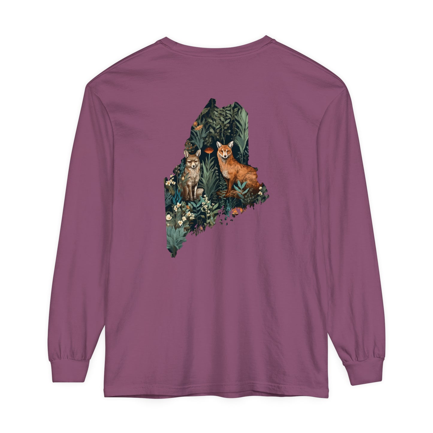 Foxes in Wildflowers Maine Comfort Colors Unisex Garment-dyed Long Sleeve T-Shirt