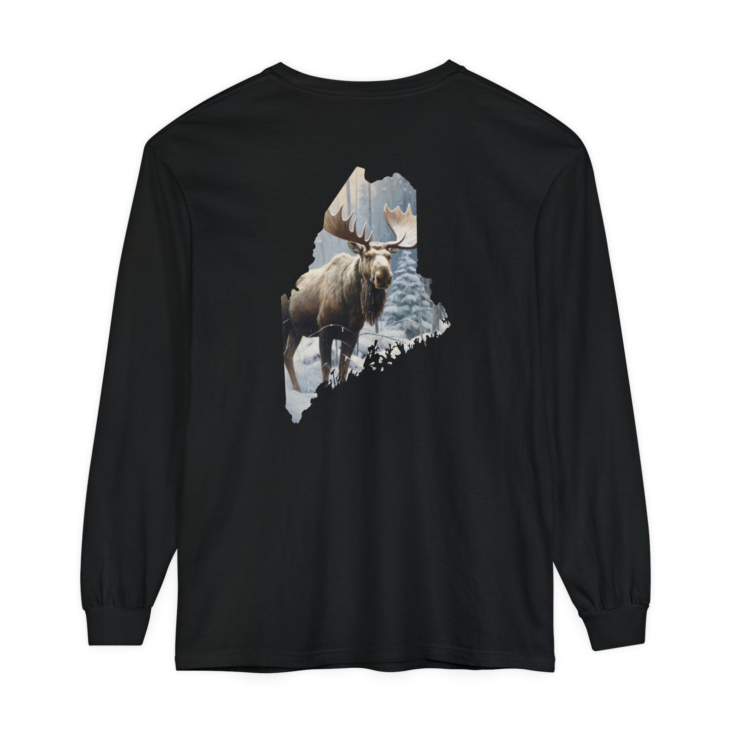 Winter Moose in Maine Comfort Colors Unisex Garment-dyed Long Sleeve T-Shirt