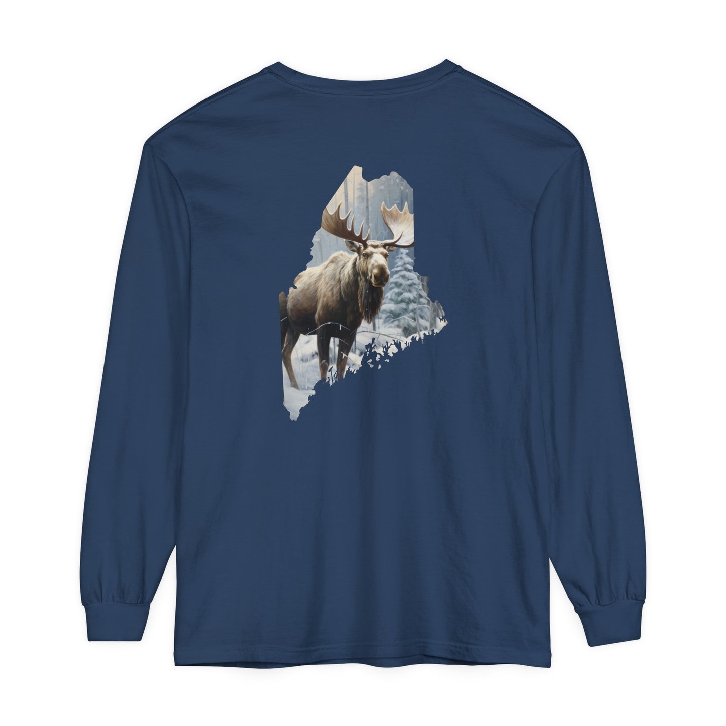 Winter Moose in Maine Comfort Colors Unisex Garment-dyed Long Sleeve T-Shirt