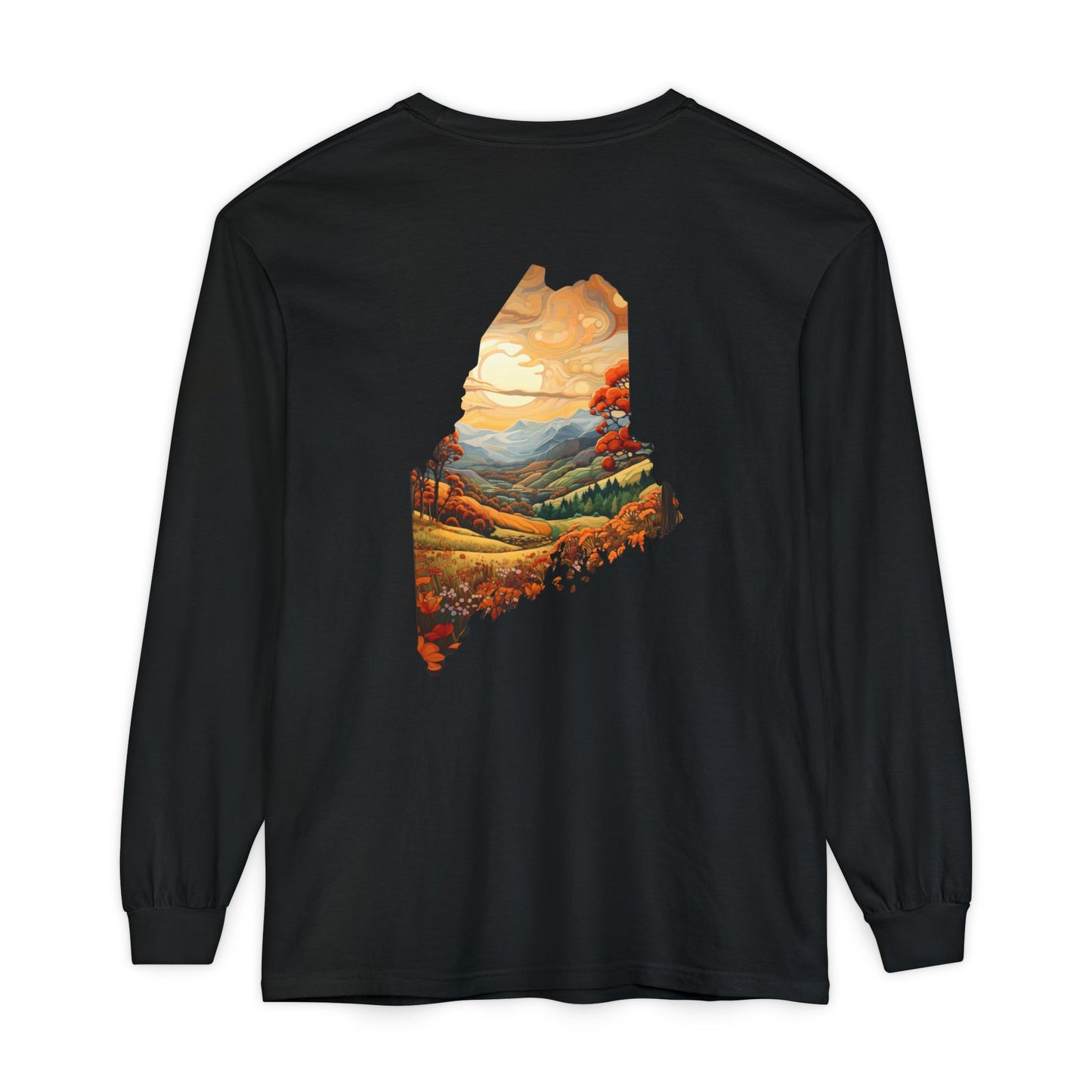 Maine Fall Landscape 100% Cotton Long Sleeve T-Shirt