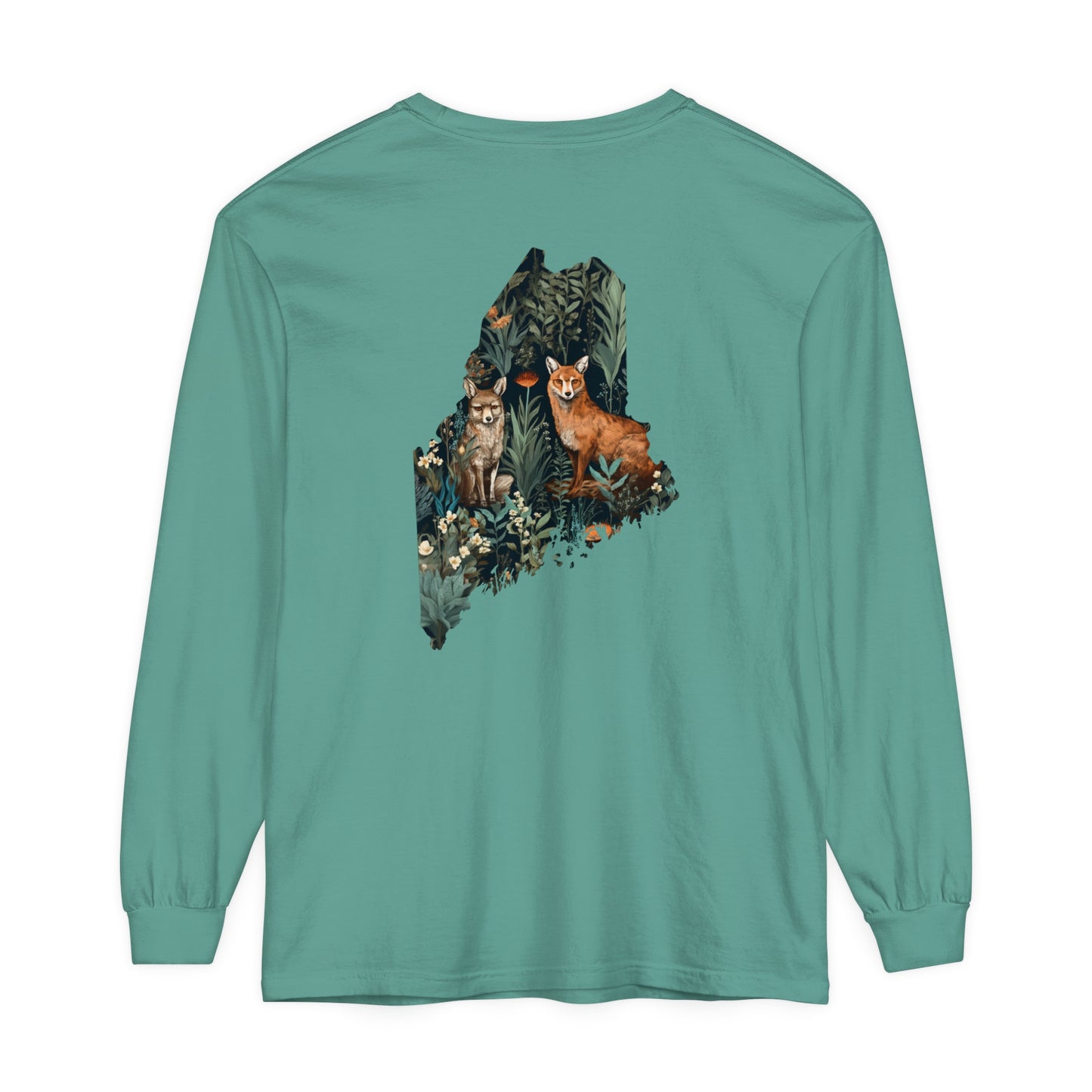 Foxes in Wildflowers Maine Comfort Colors Unisex Garment-dyed Long Sleeve T-Shirt