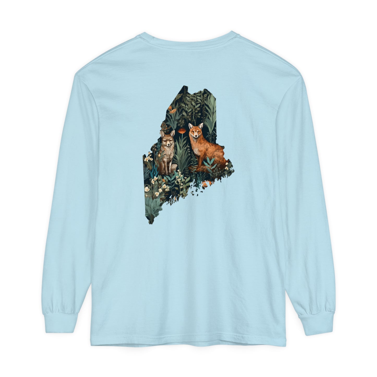 Foxes in Wildflowers Maine Comfort Colors Unisex Garment-dyed Long Sleeve T-Shirt