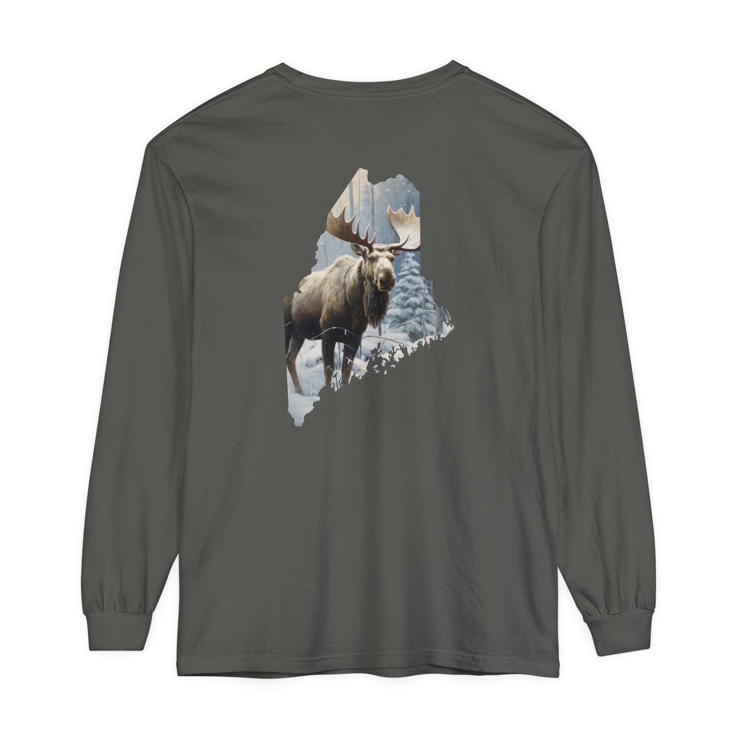 Winter Moose in Maine Comfort Colors Unisex Garment-dyed Long Sleeve T-Shirt