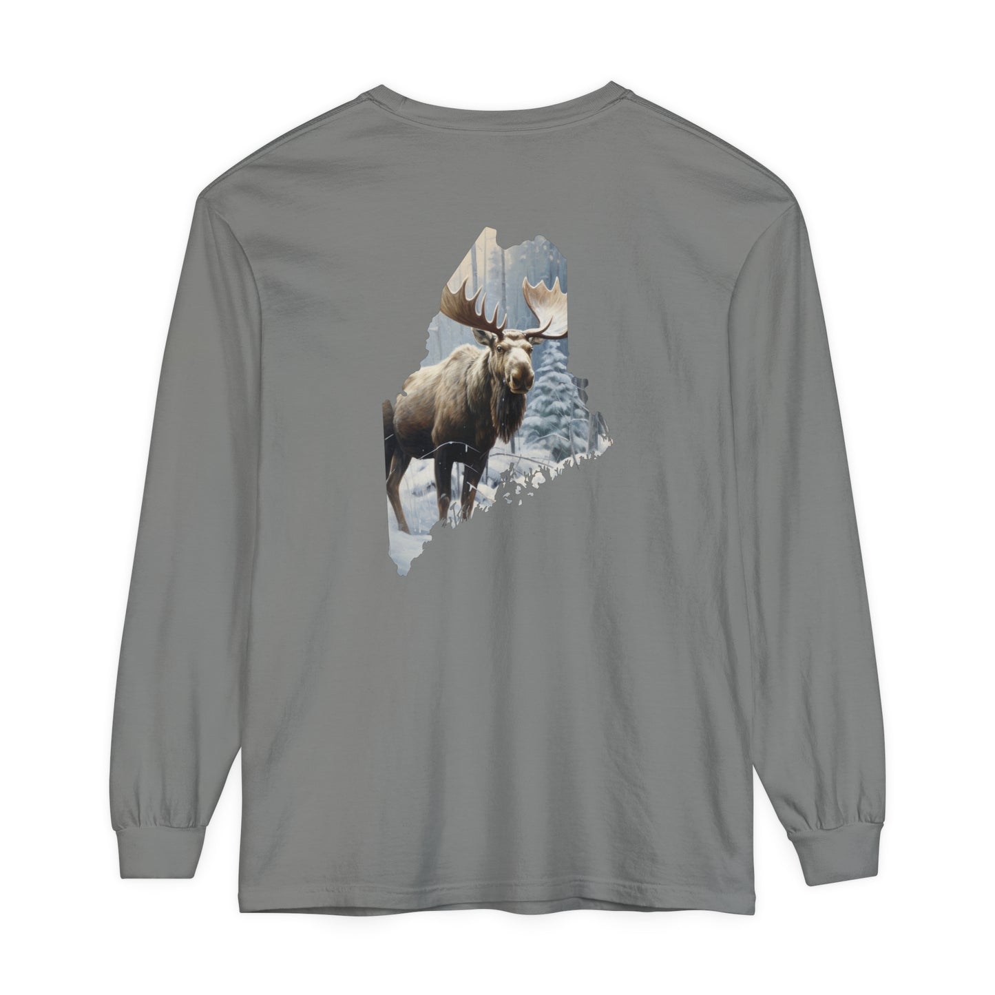 Winter Moose in Maine Comfort Colors Unisex Garment-dyed Long Sleeve T-Shirt