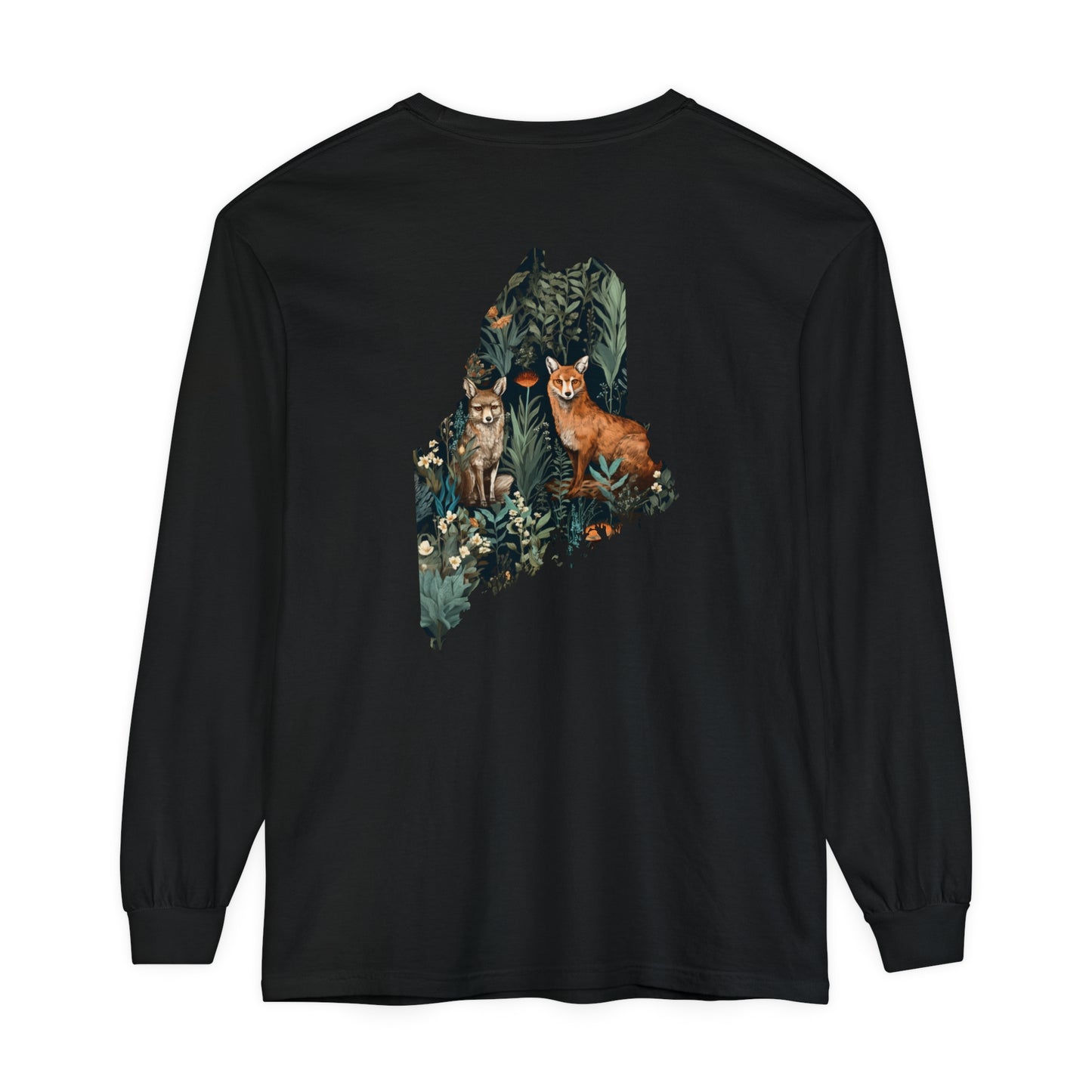 Foxes in Wildflowers Maine Comfort Colors Unisex Garment-dyed Long Sleeve T-Shirt