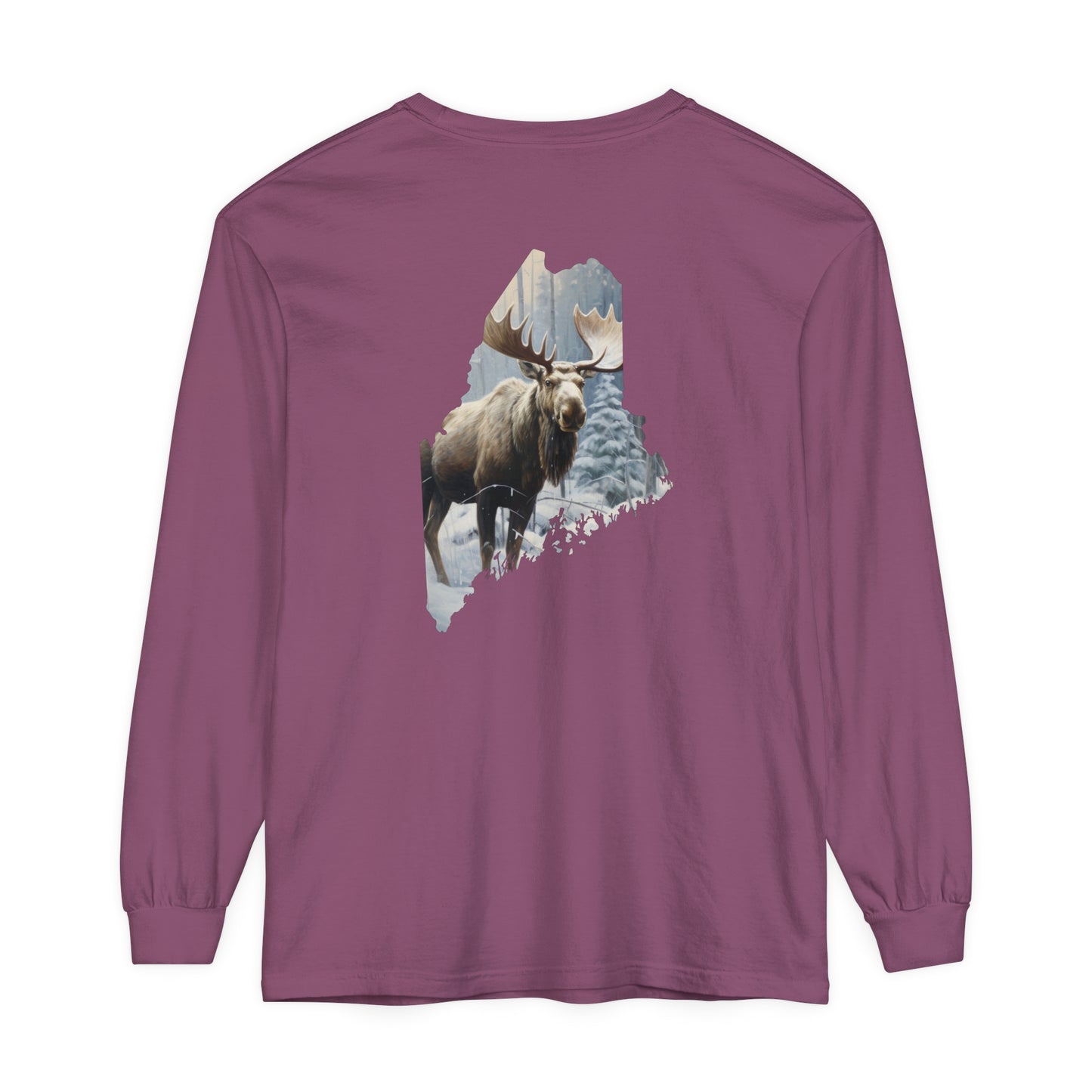 Winter Moose in Maine Comfort Colors Unisex Garment-dyed Long Sleeve T-Shirt