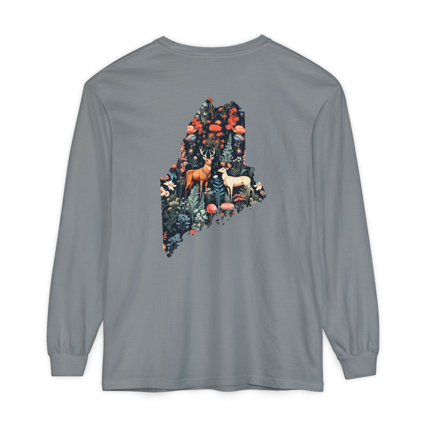 Folksy Deer Maine State 100% Cotton Long Sleeve T-Shirt