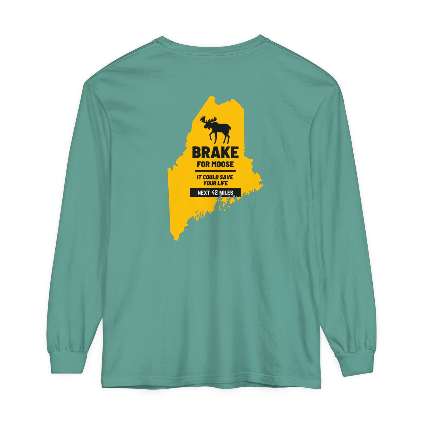 Brake For Moose Maine Comfort Colors Unisex Garment-dyed Long Sleeve T-Shirt