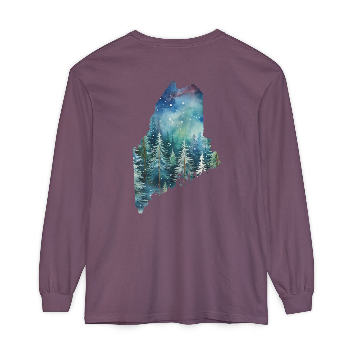 Winter Watercolor Evergreens Maine Comfort Colors Unisex Garment-dyed Long Sleeve T-Shirt
