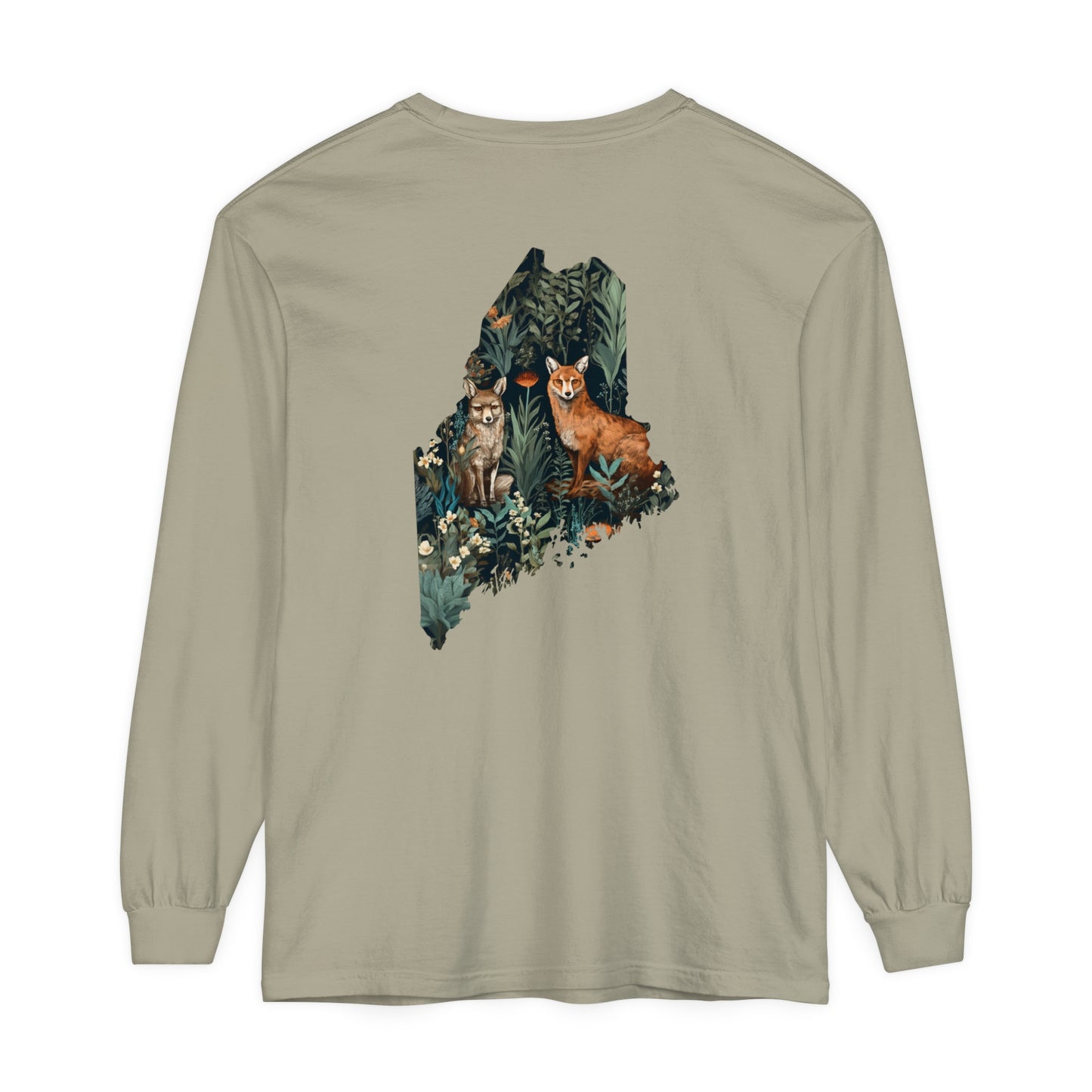 Foxes in Wildflowers Maine Comfort Colors Unisex Garment-dyed Long Sleeve T-Shirt