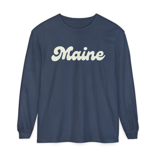 Vintage, Retro Maine 100% Cotton Long Sleeve T-Shirt