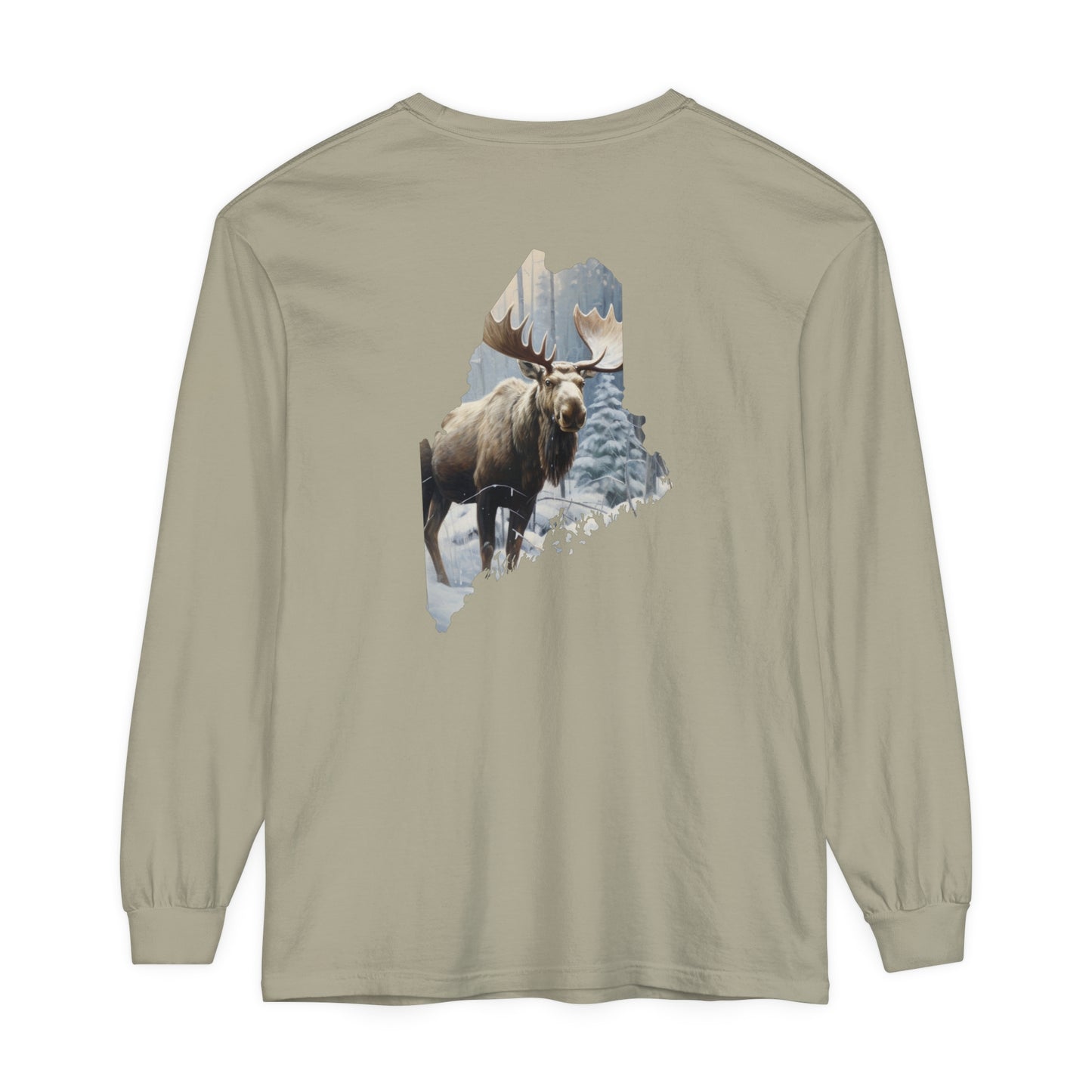 Winter Moose in Maine Comfort Colors Unisex Garment-dyed Long Sleeve T-Shirt