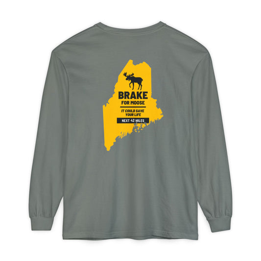 Brake For Moose Maine State 100% Cotton Long Sleeve T-Shirt
