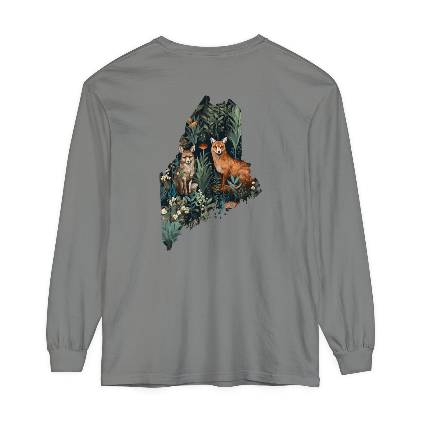 Foxes in Wildflowers Maine Comfort Colors Unisex Garment-dyed Long Sleeve T-Shirt