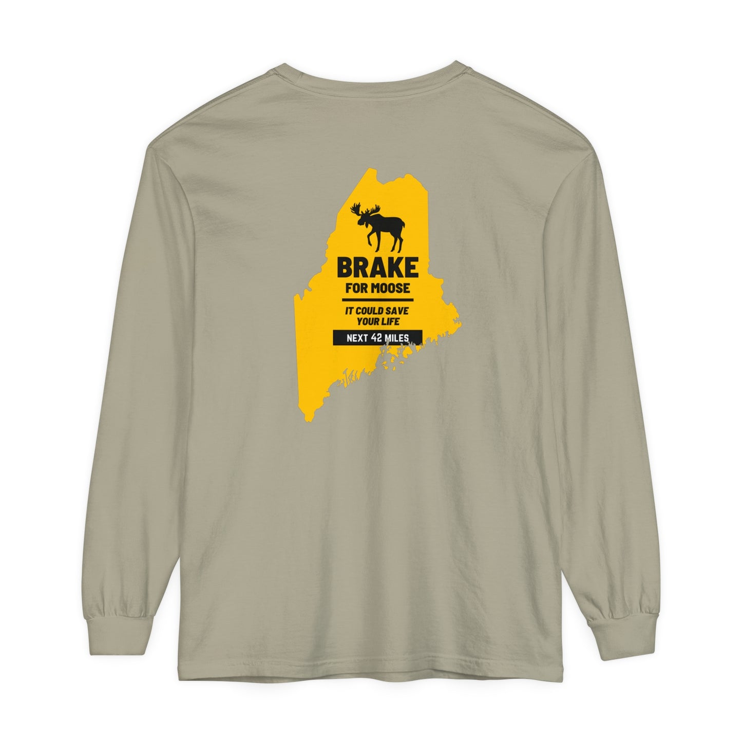 Brake For Moose Maine Comfort Colors Unisex Garment-dyed Long Sleeve T-Shirt