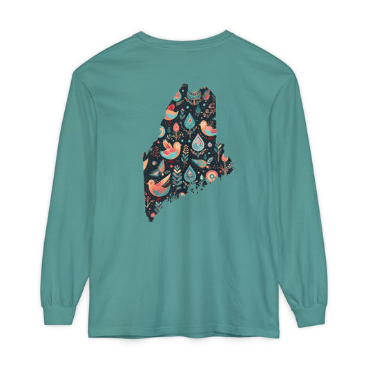 Paisley Bird Maine State 100% Cotton Long Sleeve T-Shirt