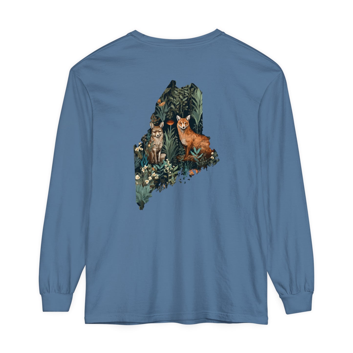 Foxes in Wildflowers Maine Comfort Colors Unisex Garment-dyed Long Sleeve T-Shirt