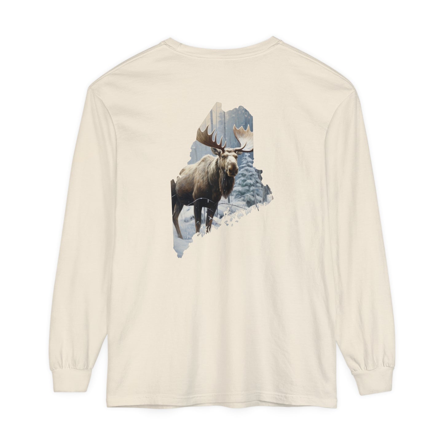 Winter Moose in Maine Comfort Colors Unisex Garment-dyed Long Sleeve T-Shirt