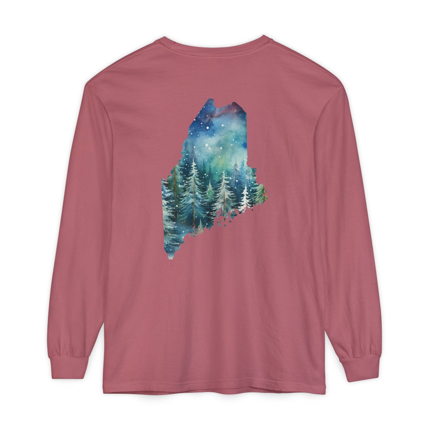 Winter Watercolor Evergreens Maine Comfort Colors Unisex Garment-dyed Long Sleeve T-Shirt