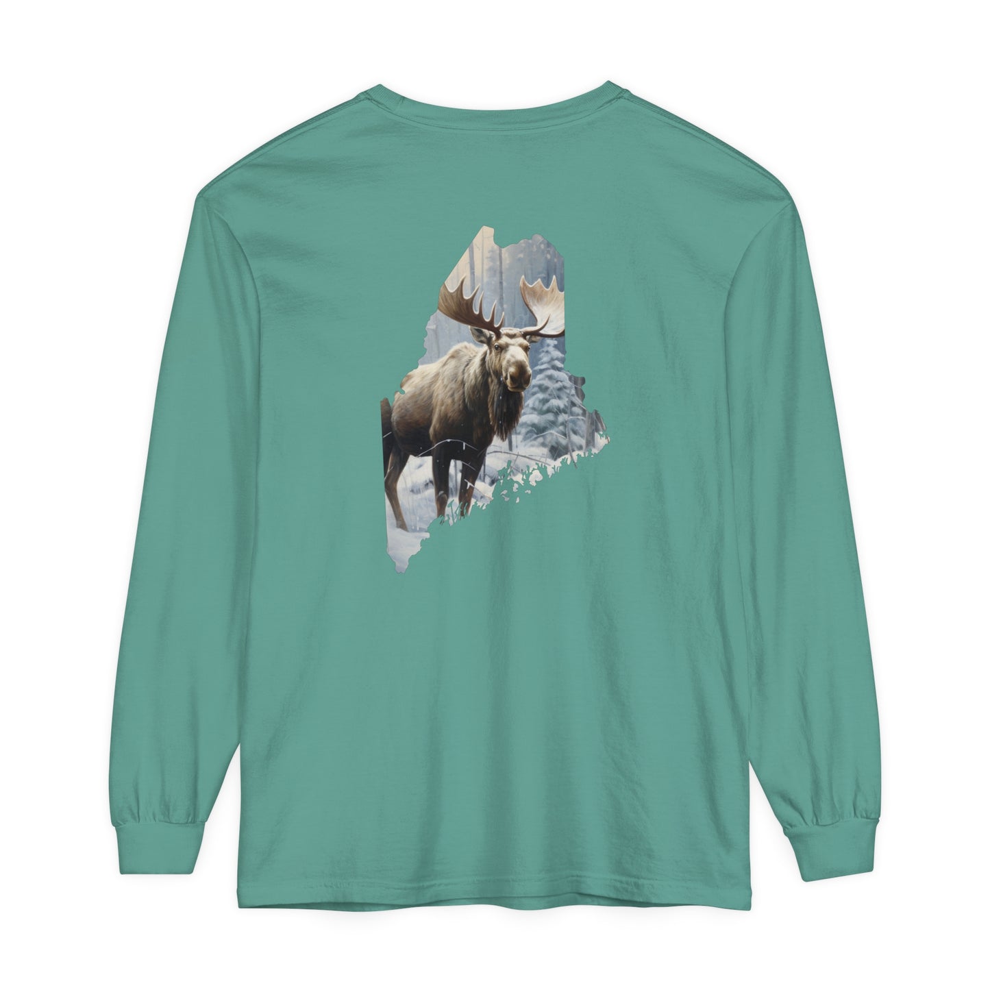 Winter Moose in Maine Comfort Colors Unisex Garment-dyed Long Sleeve T-Shirt