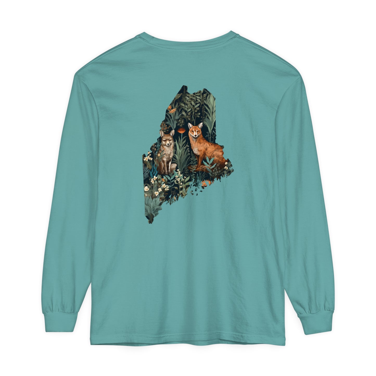 Foxes in Wildflowers Maine Comfort Colors Unisex Garment-dyed Long Sleeve T-Shirt