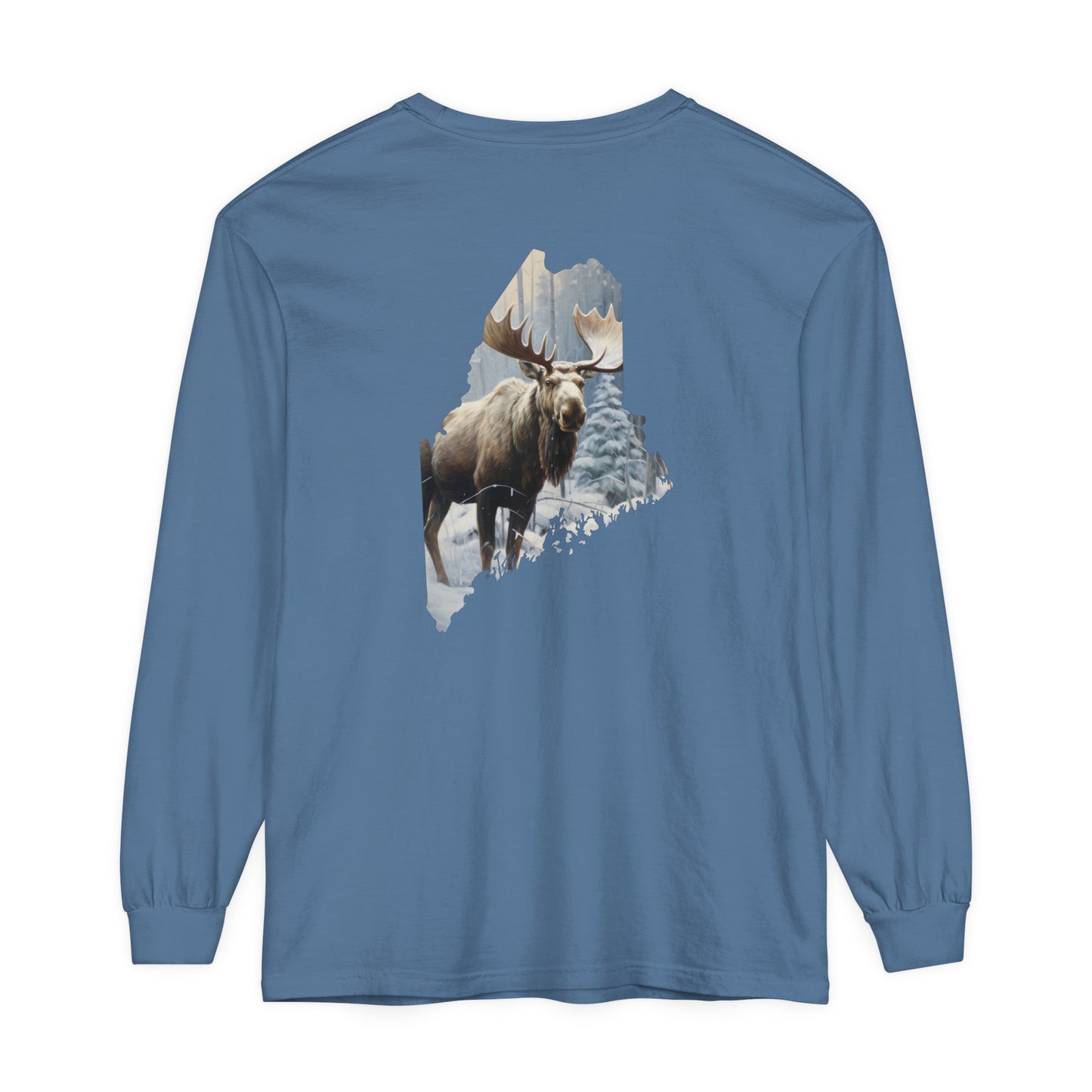 Winter Moose in Maine Comfort Colors Unisex Garment-dyed Long Sleeve T-Shirt