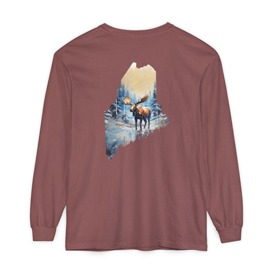 Maine State Moose 100% Cotton Long Sleeve T-Shirt
