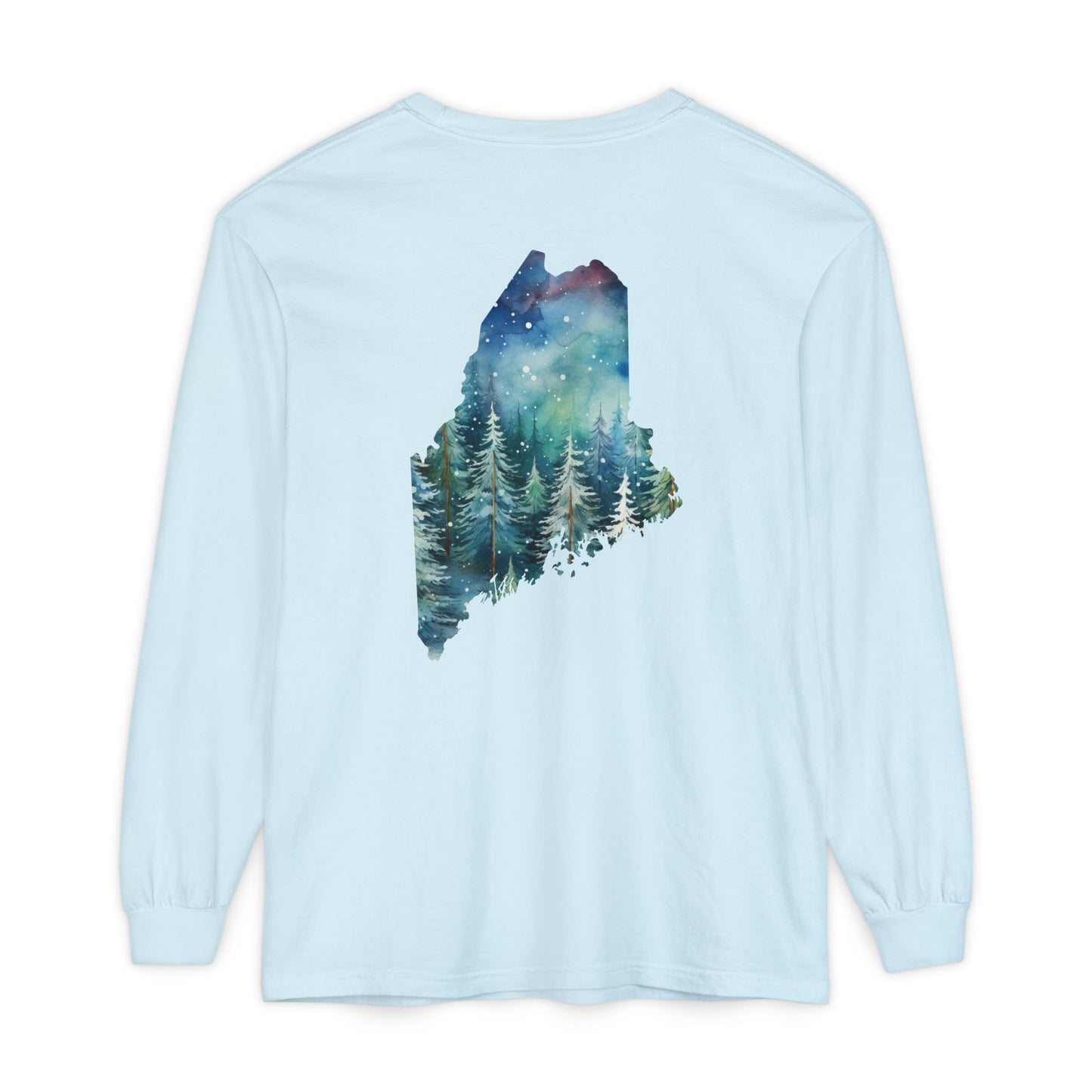 Winter Watercolor Evergreens Maine Comfort Colors Unisex Garment-dyed Long Sleeve T-Shirt